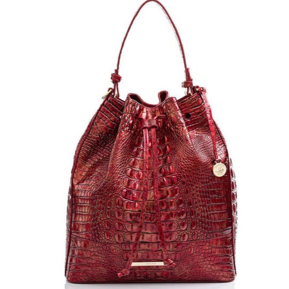 Brahmin Handbags - BRAHMIN Marlowe Melbourne croc embossed leather women's shoulder bag - CHILI
